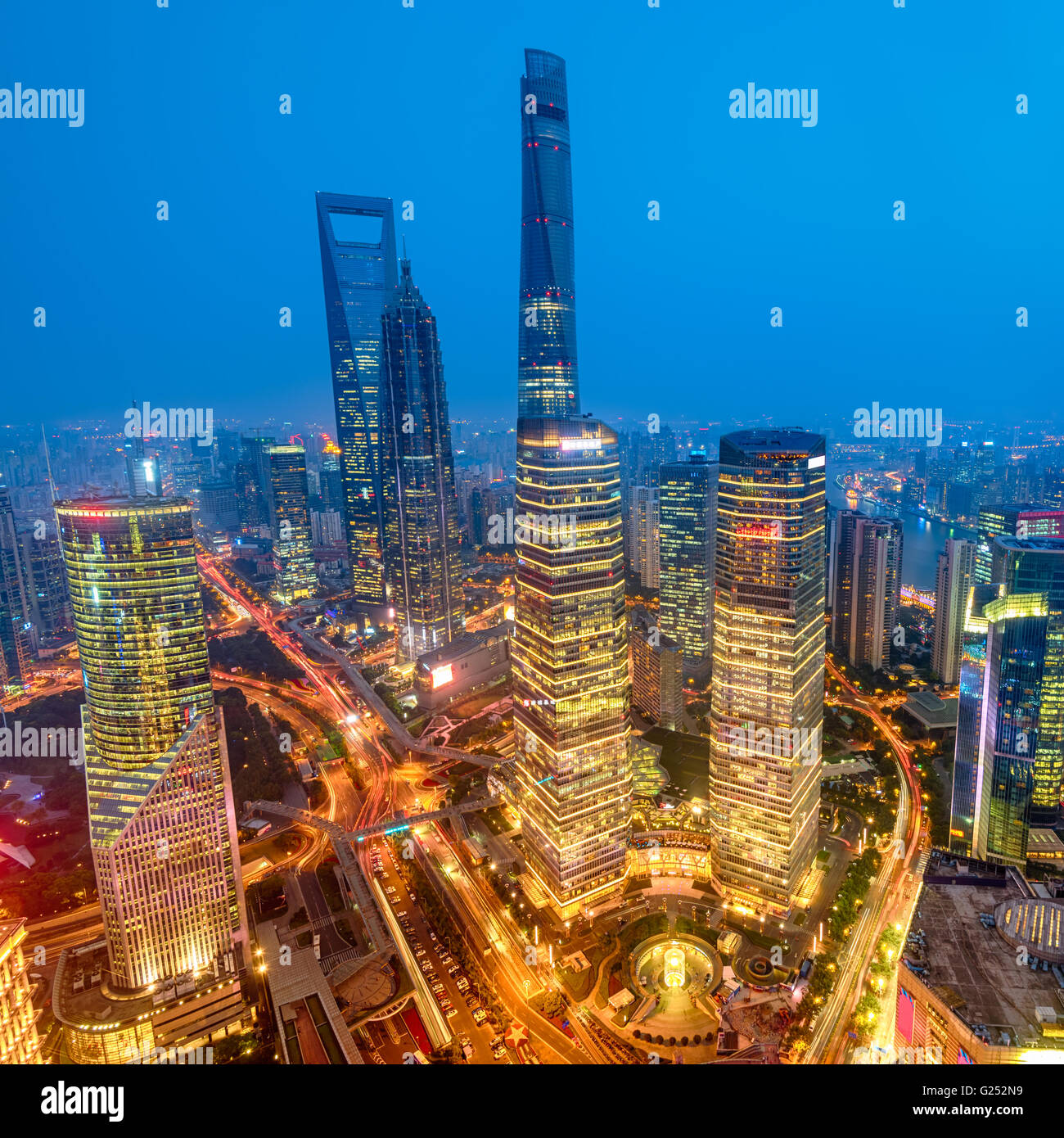 Night view of Lujiazui.  Since the early 1990s, Lujiazui has been developed specifically as a new financial district of Shanghai Stock Photo