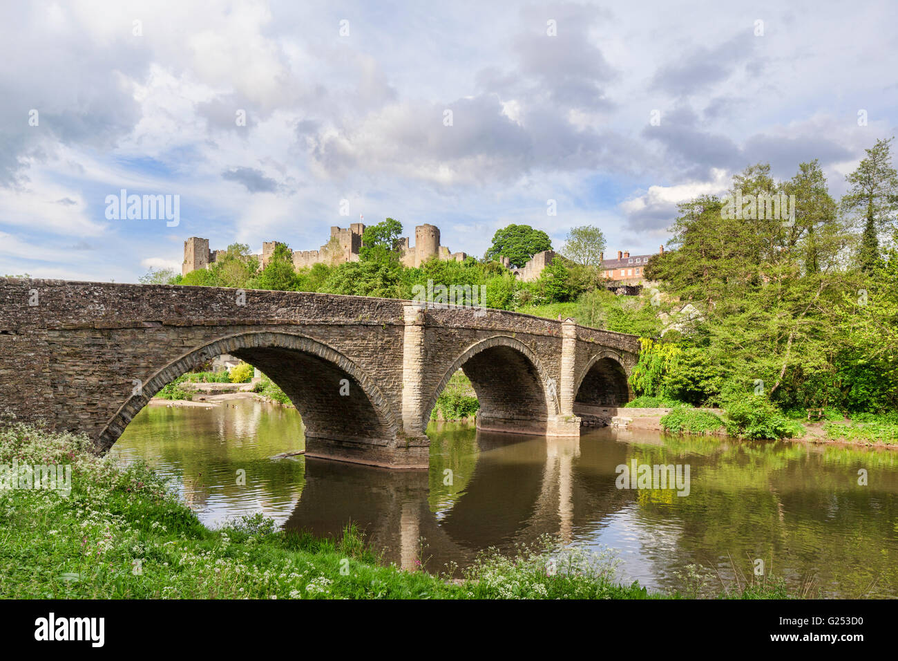 Dinham Bridge, the River Teme and Ludlow Castle, Shropshire, England, UK Stock Photo