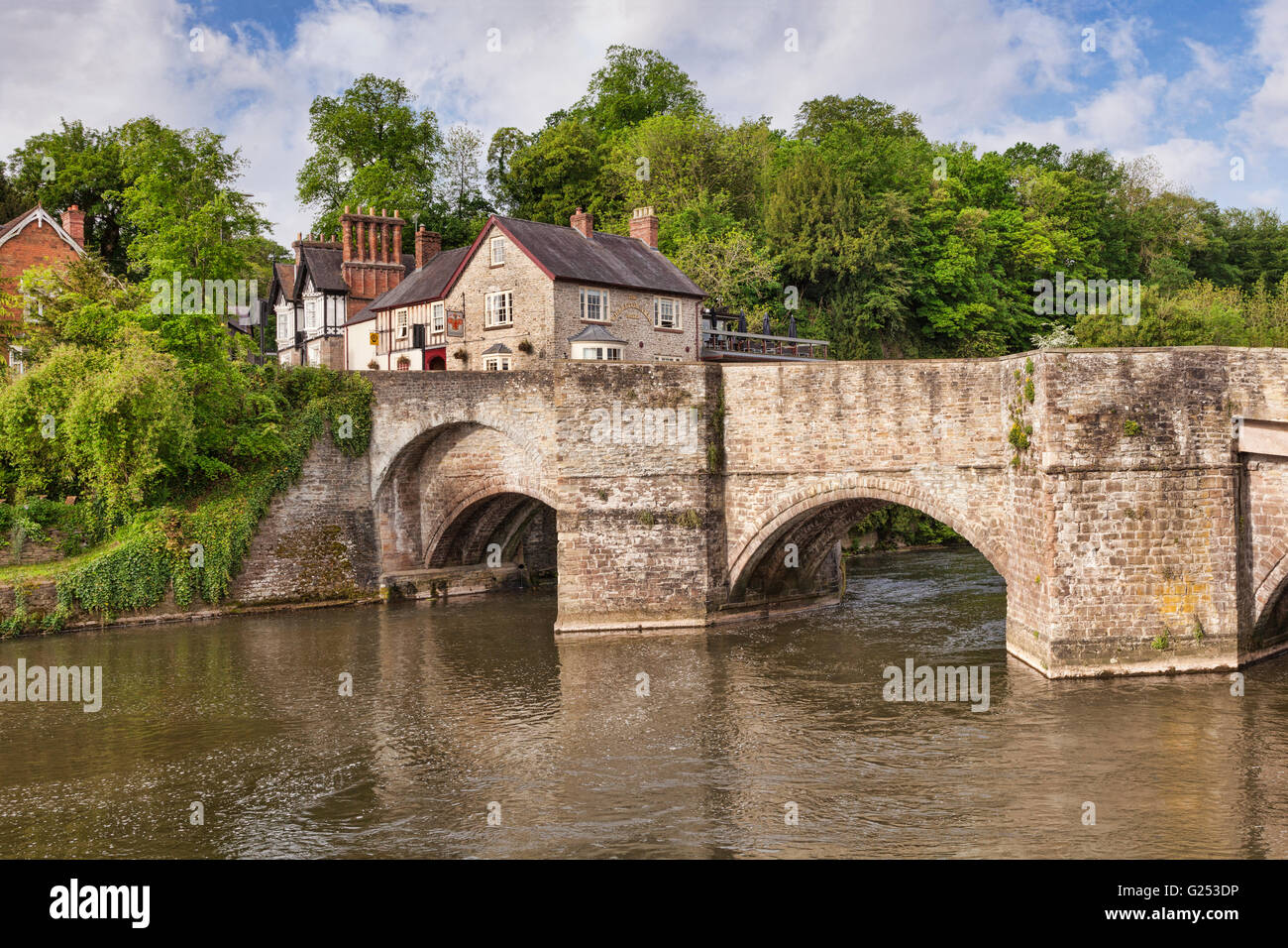 The River Teme and Ludford Bridge at Ludlow, Shropshire, England, UK Stock Photo