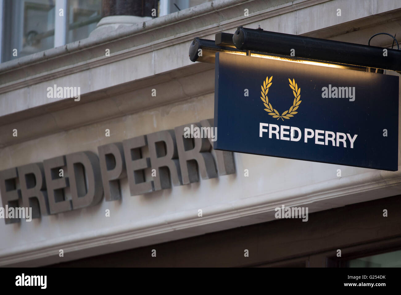 Fred Perry clothes store shop sign logo Stock Photo