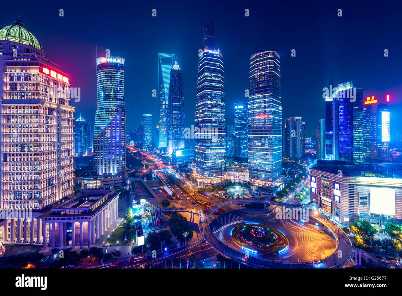 Night view of Lujiazui.  Since the early 1990s, Lujiazui has been developed specifically as a new financial district of Shanghai Stock Photo