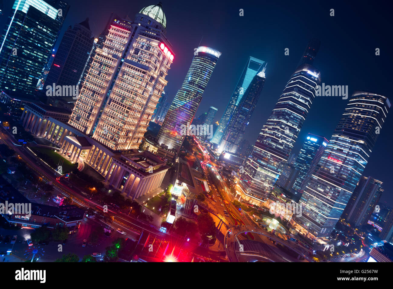 Night view of Lujiazui.  Since the early 1990s, Lujiazui has been developed specifically as a new financial district of Shanghai Stock Photo