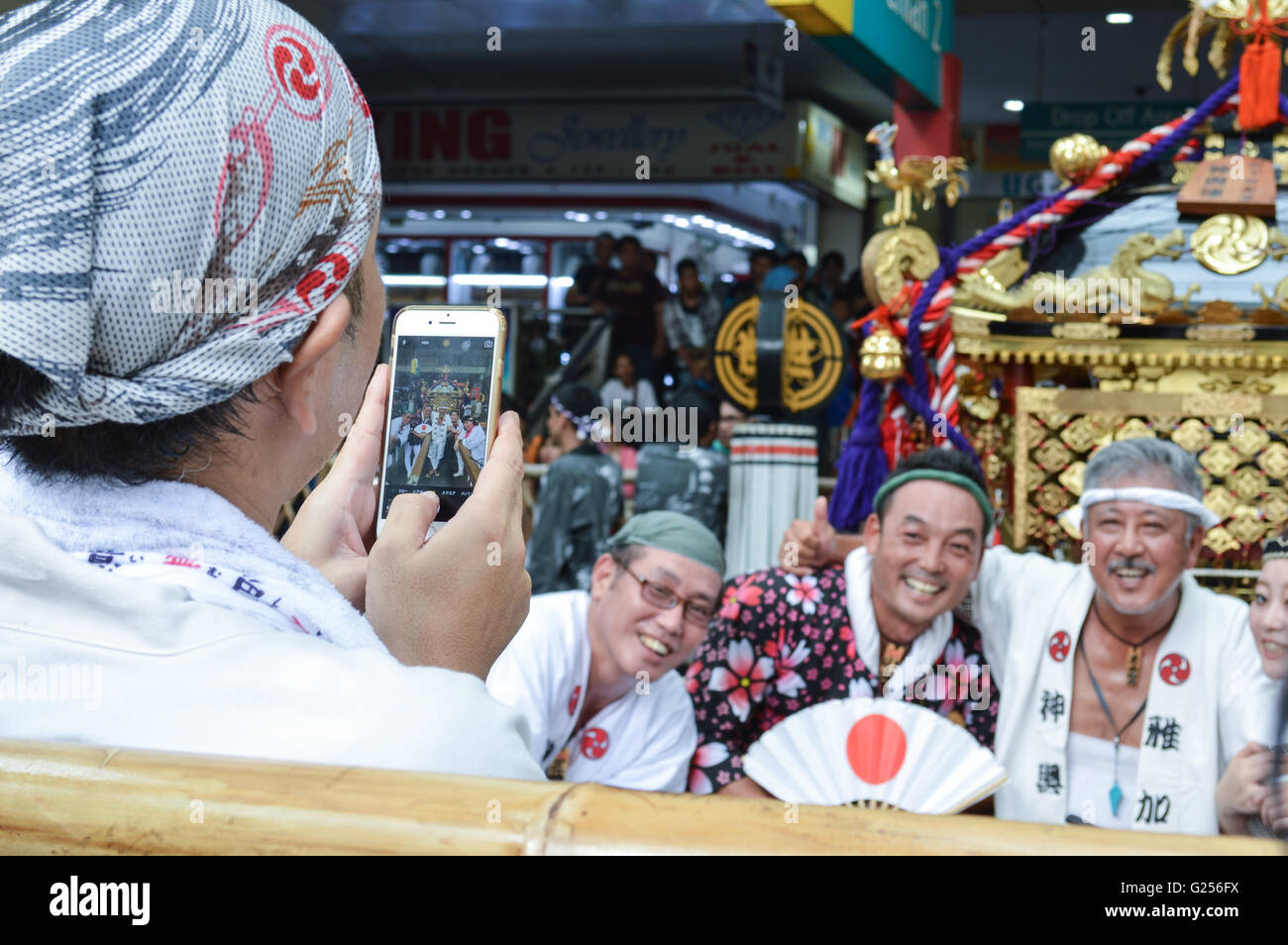 Japanese people selfie in little tokyo ennichisai japan festival. Blok M, Jakarta, Indonesia Stock Photo