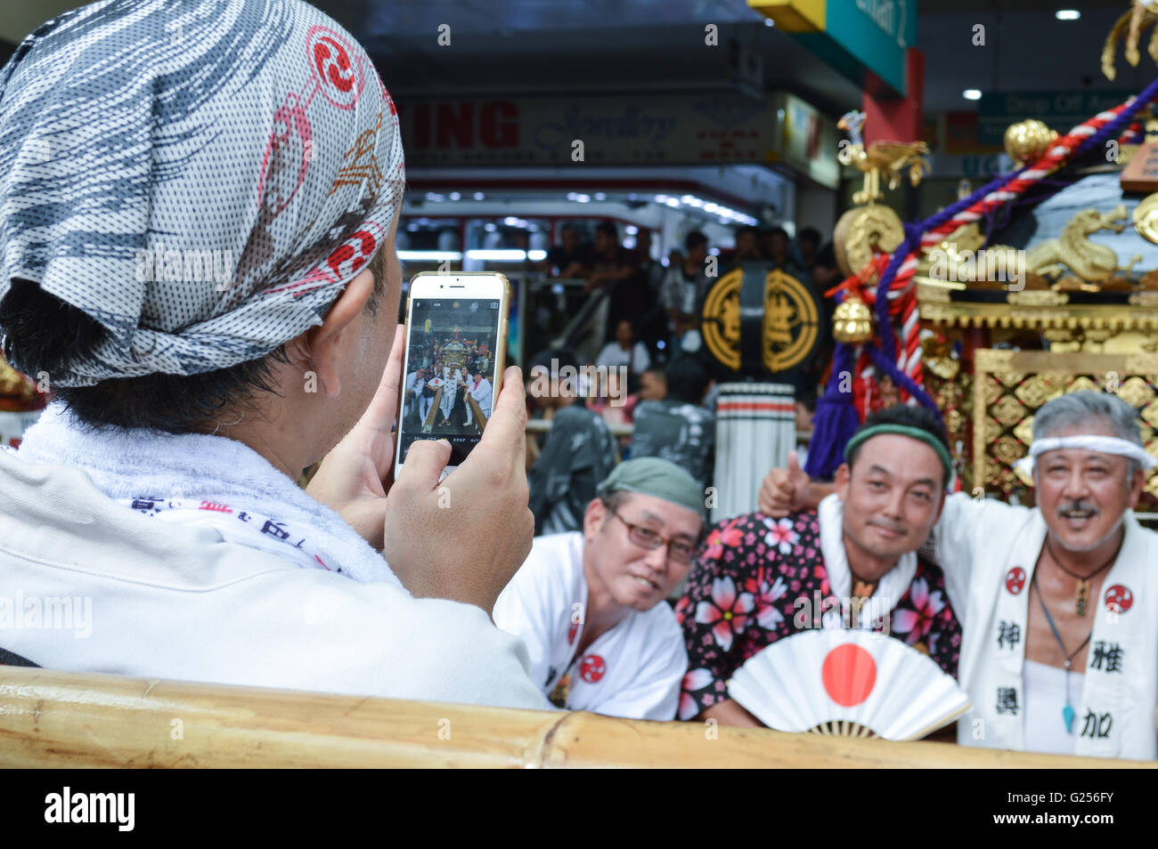 Japanese people selfie in little tokyo ennichisai japan festival. Blok M, Jakarta, Indonesia Stock Photo