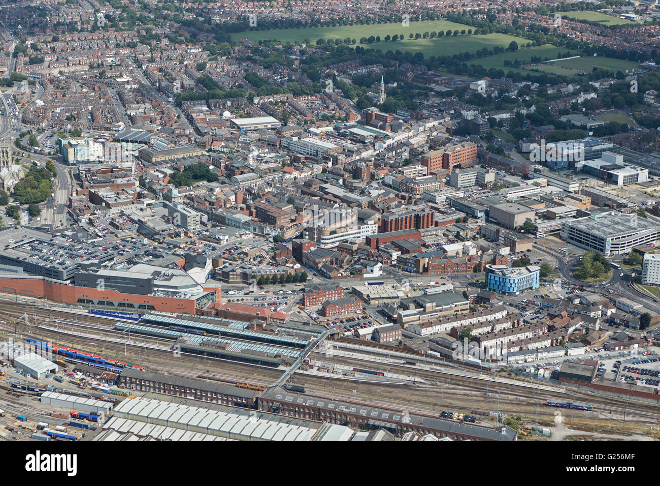 An aerial view of the town centre area of Doncaster, South Yorkshire Stock Photo