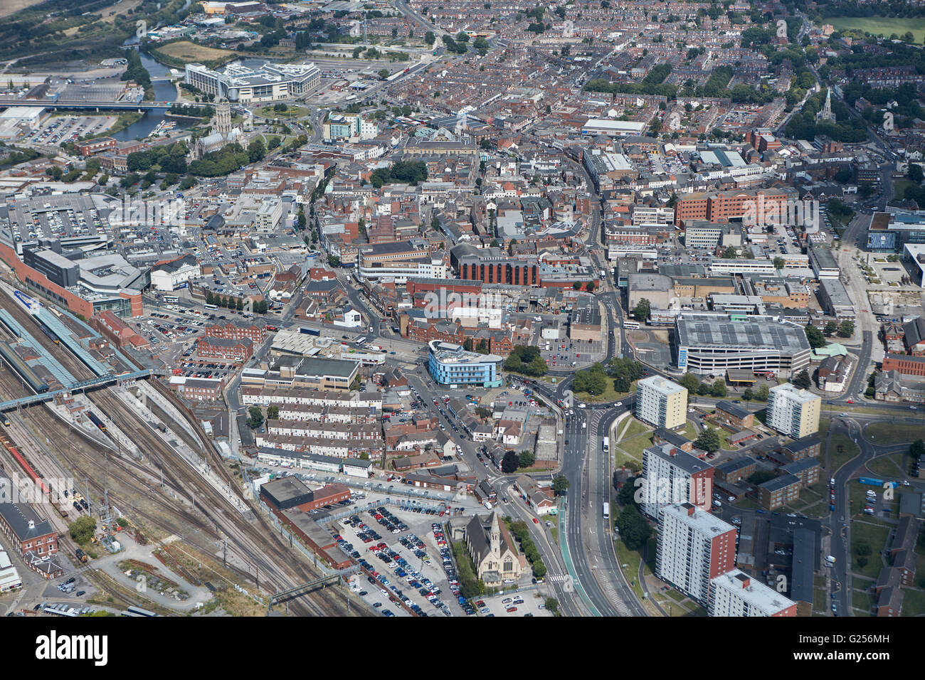 An aerial view of the town centre area of Doncaster, South Yorkshire Stock Photo