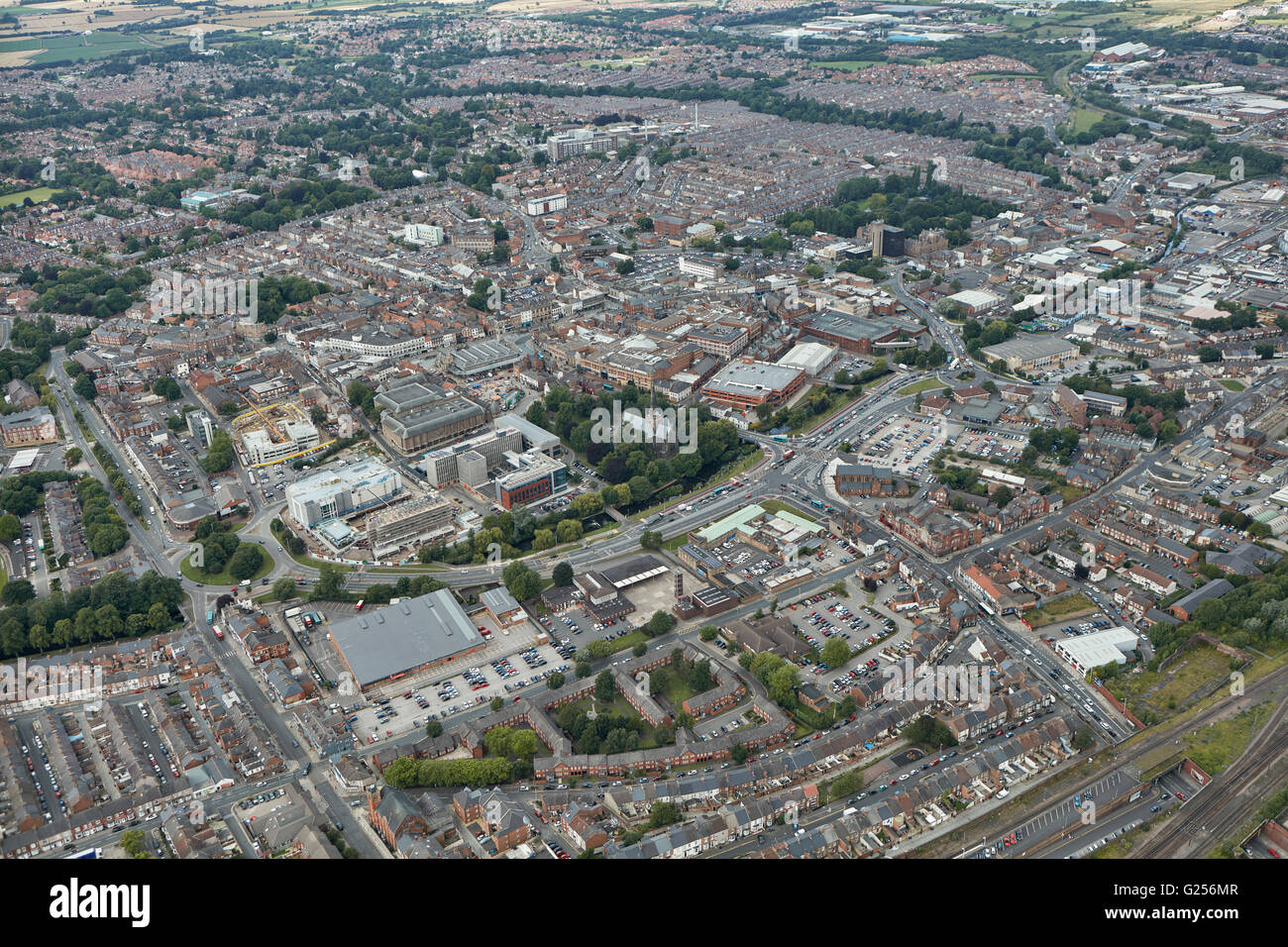 An aerial view of the town centre of Darlington, County Durham Stock Photo