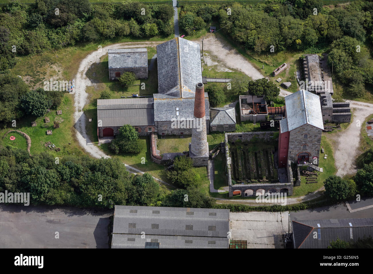 An aerial view of derelict Tin Mine buildings in Cornwall, South Western England Stock Photo Alamy