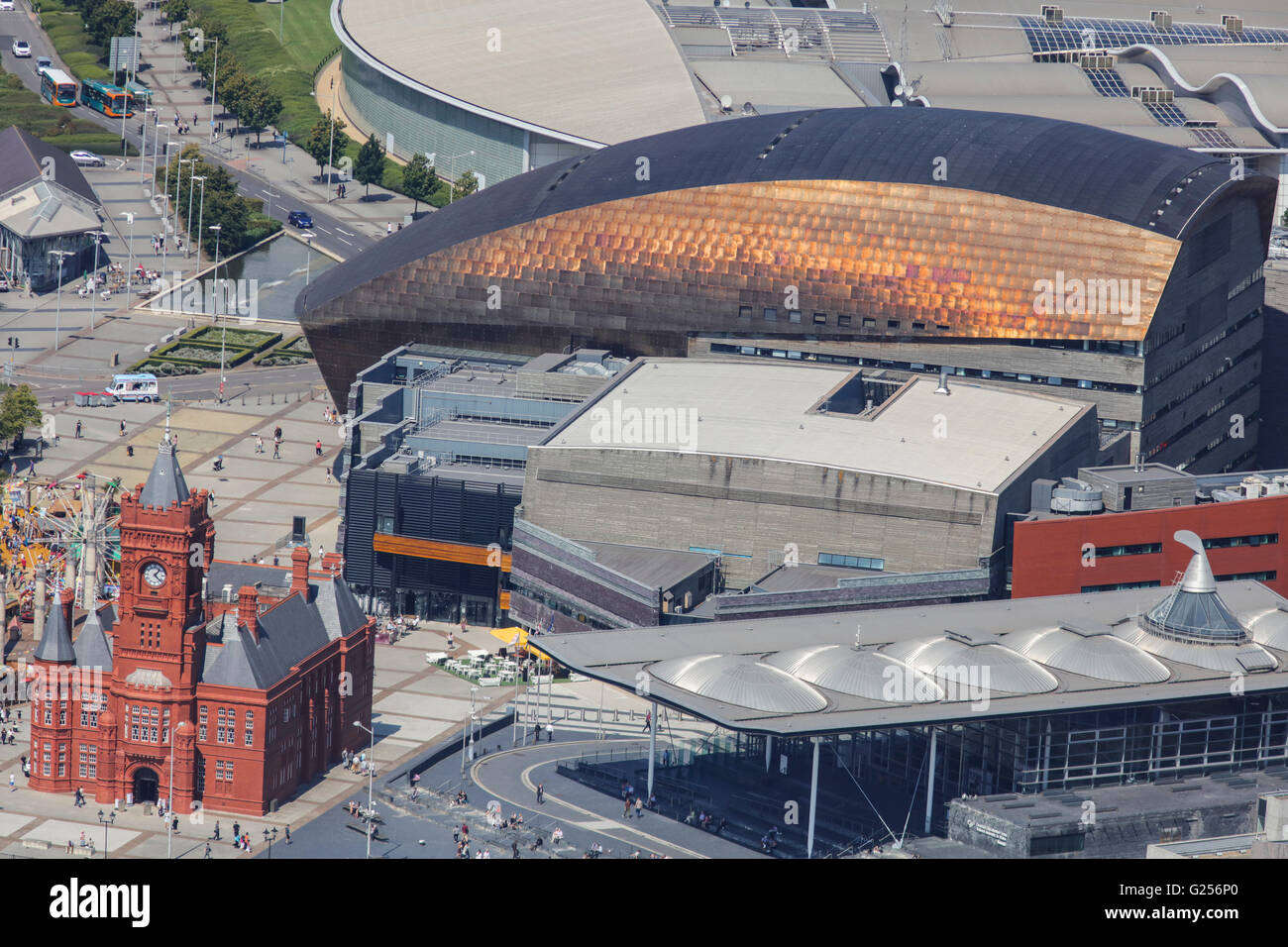 An aerial view of the Wales Millennium Centre, Cardiff Bay Stock Photo