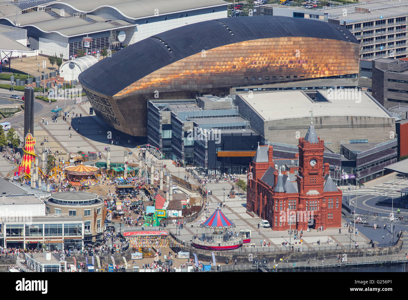An aerial view of the Wales Millennium Centre, Cardiff Bay Stock Photo