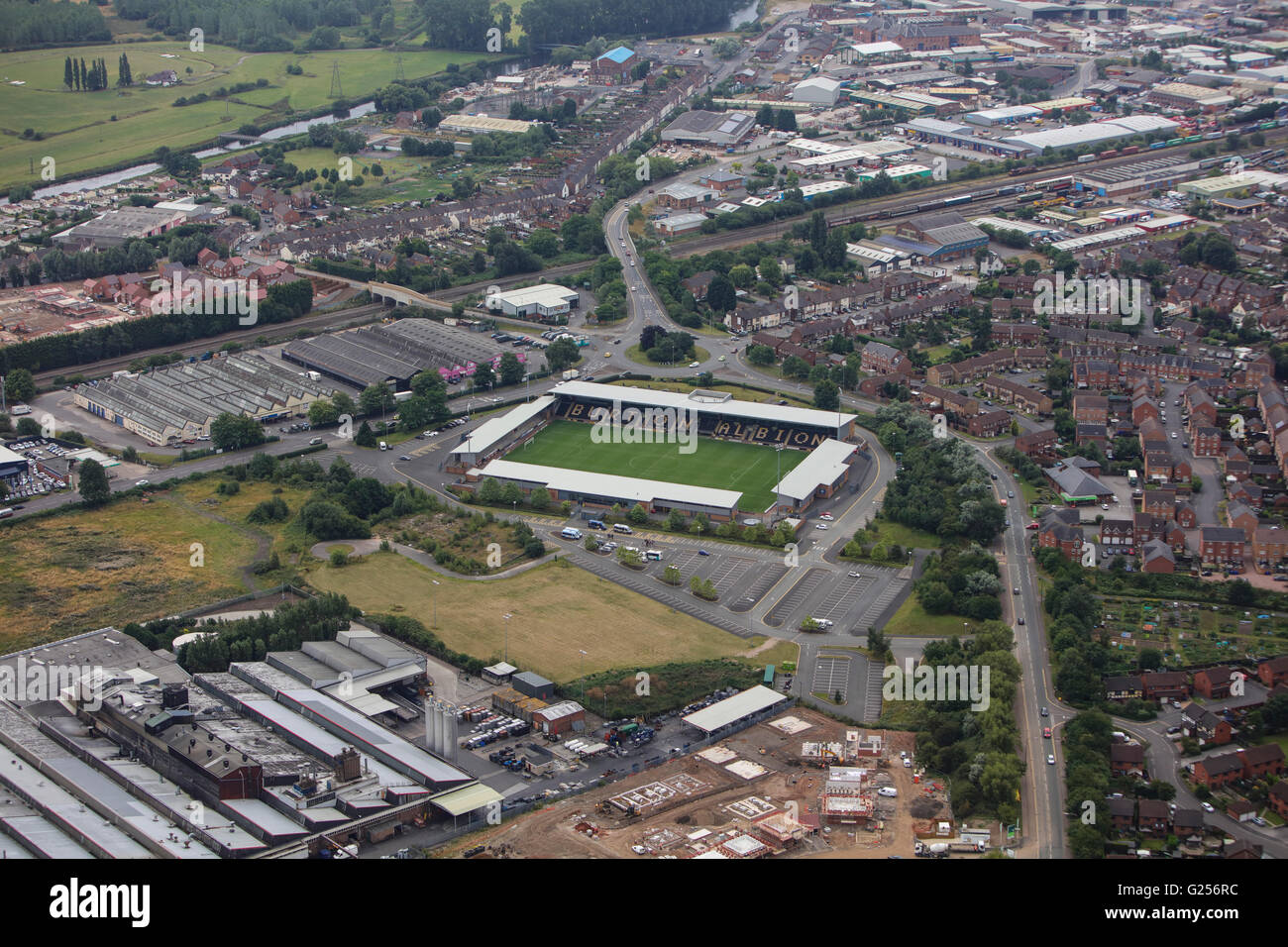 An aerial view of the Pirelli Stadium, home of Burton Albion FC Stock Photo