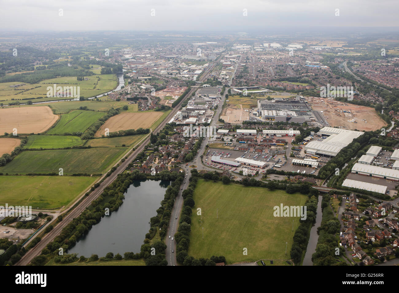 An aerial view of the East Staffordshire town of Burton upon Trent Stock Photo