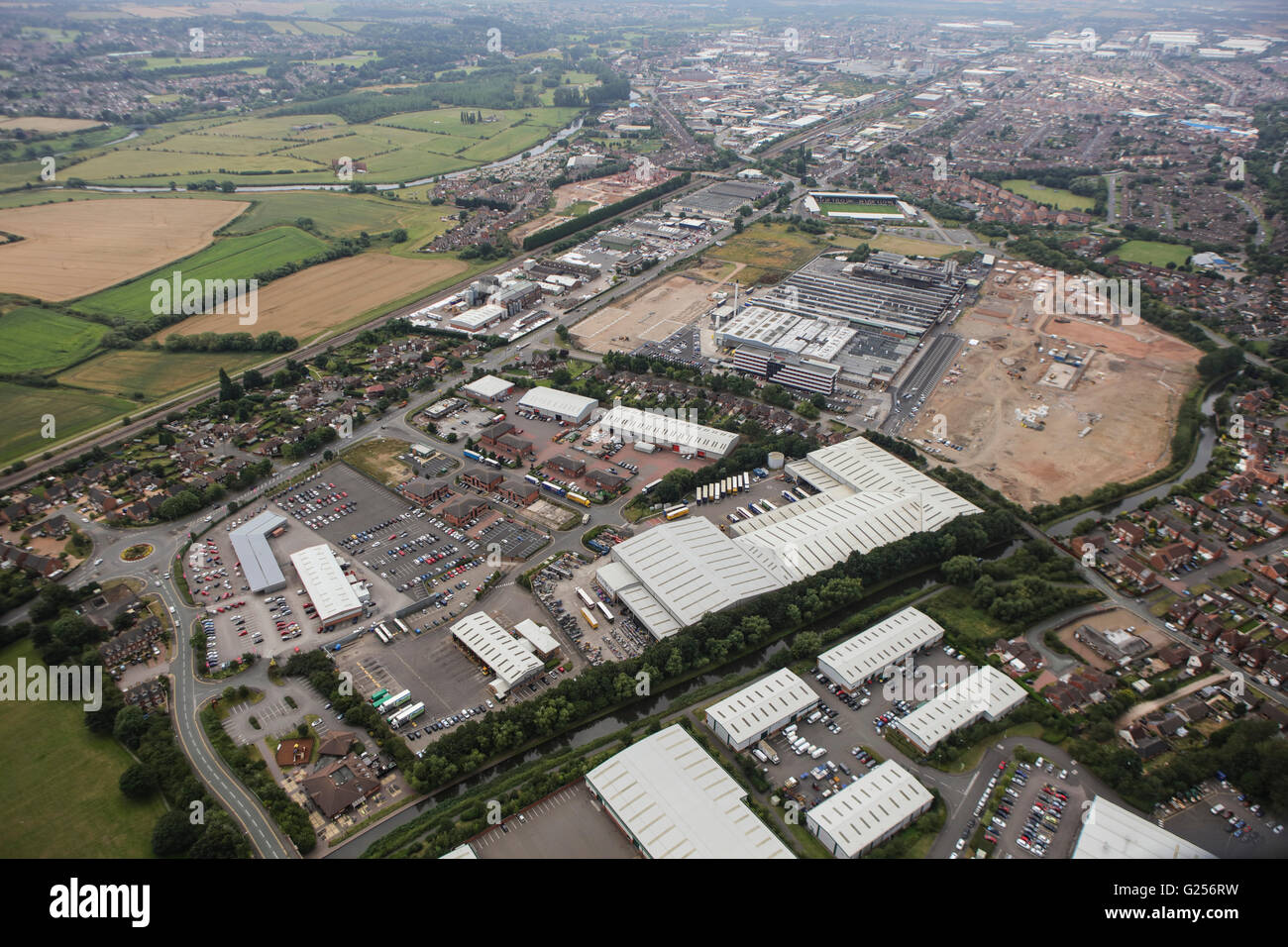 An aerial view of the East Staffordshire town of Burton upon Trent Stock Photo