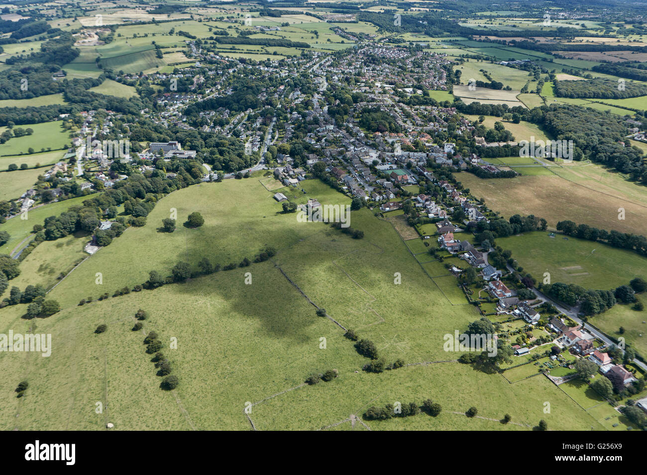 An aerial view of the village of Bramhope and surrounding West Yorkshire countryside Stock Photo