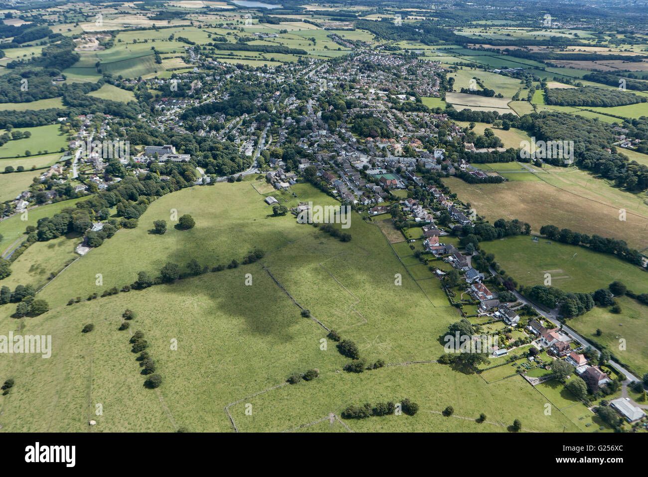 An aerial view of the village of Bramhope and surrounding West Yorkshire countryside Stock Photo