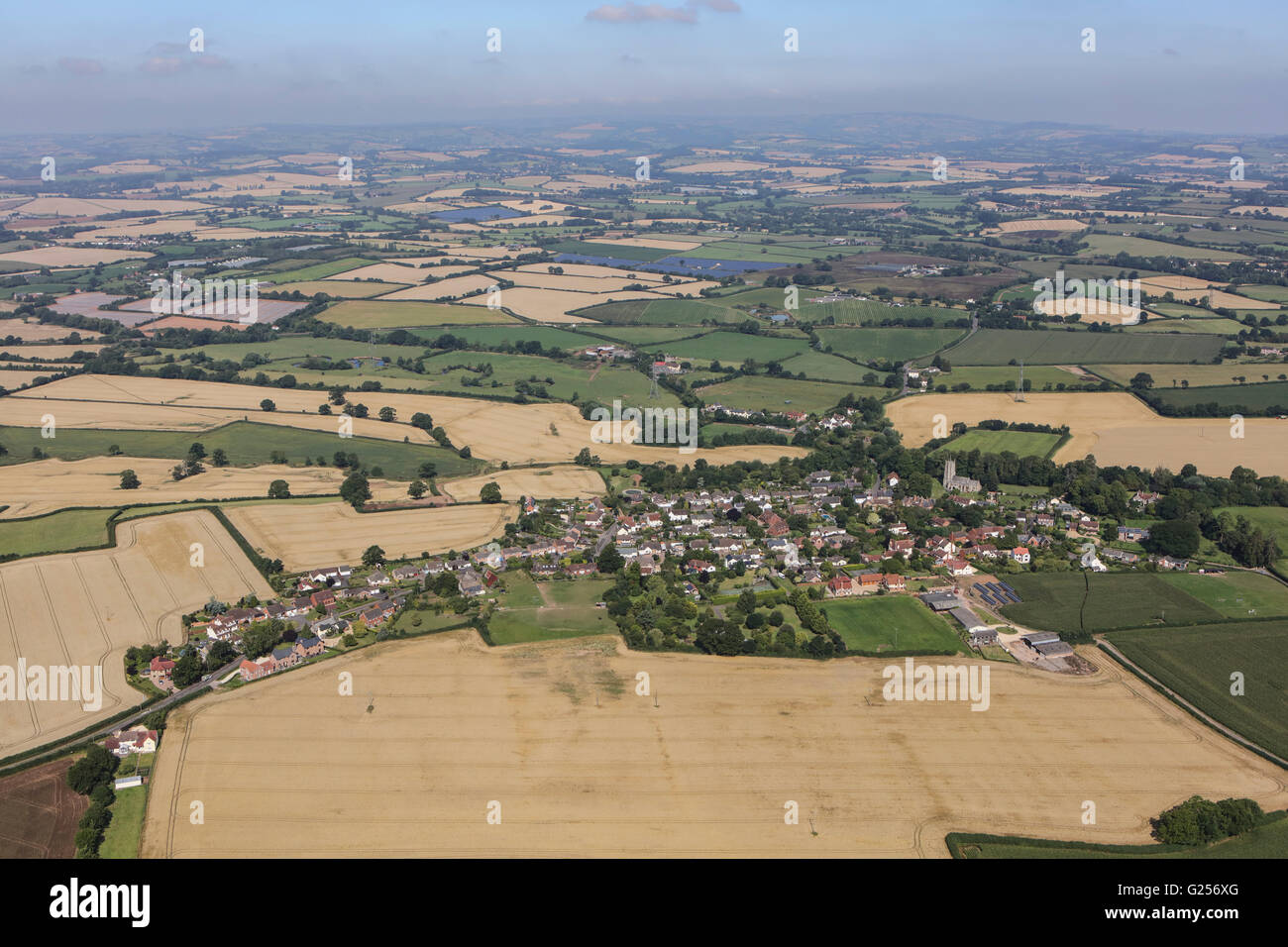 An aerial view of the village of Bradford-on-Tone and surrounding Somerset countryside Stock Photo
