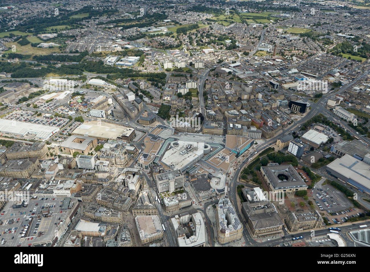 An aerial view of Bradford city centre, West Yorkshire Stock Photo