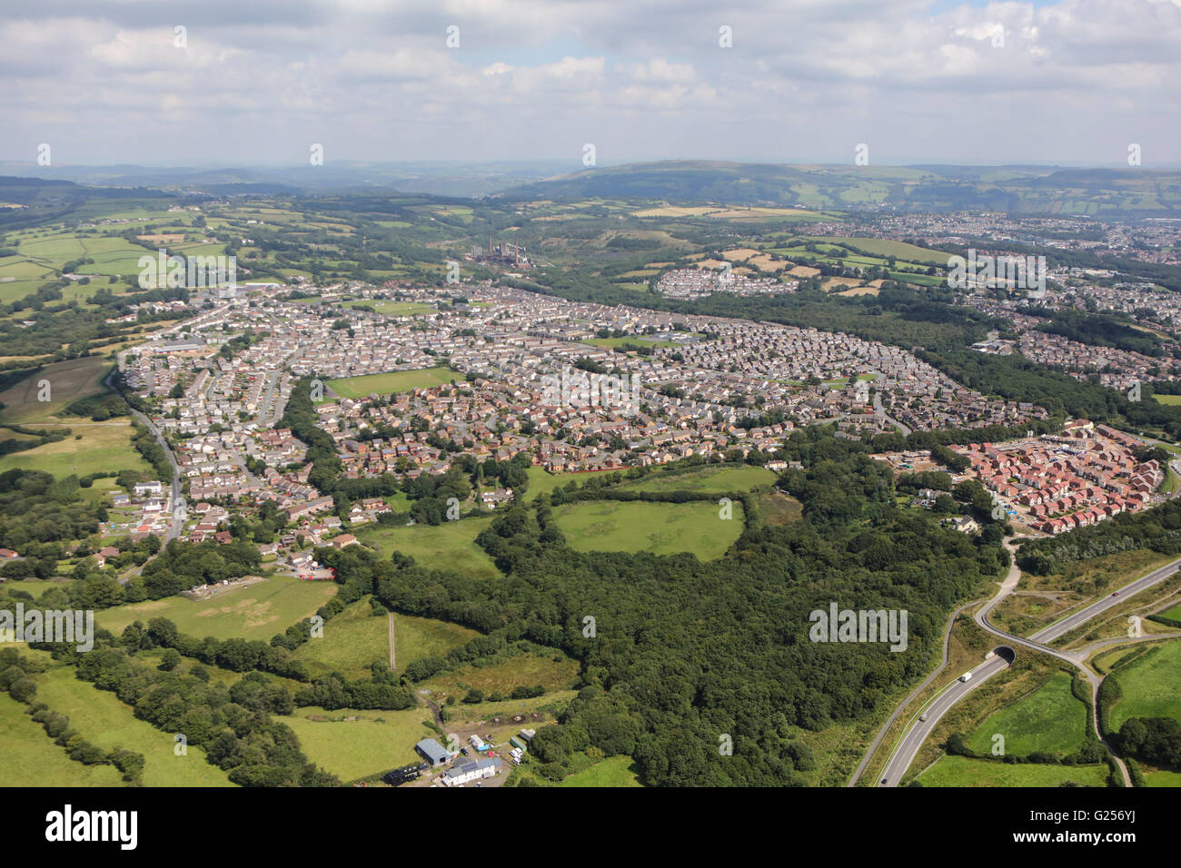 An aerial view of the South Wales town of Beddau and surrounding landscape Stock Photo