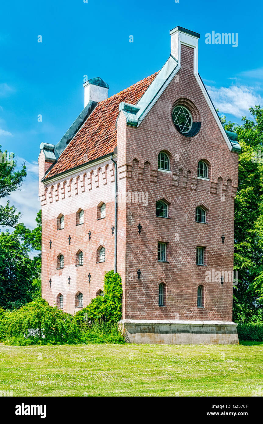 An image of the medieval buildings of Borgeby slott and Borjes torn in the Skane region of Sweden. Stock Photo