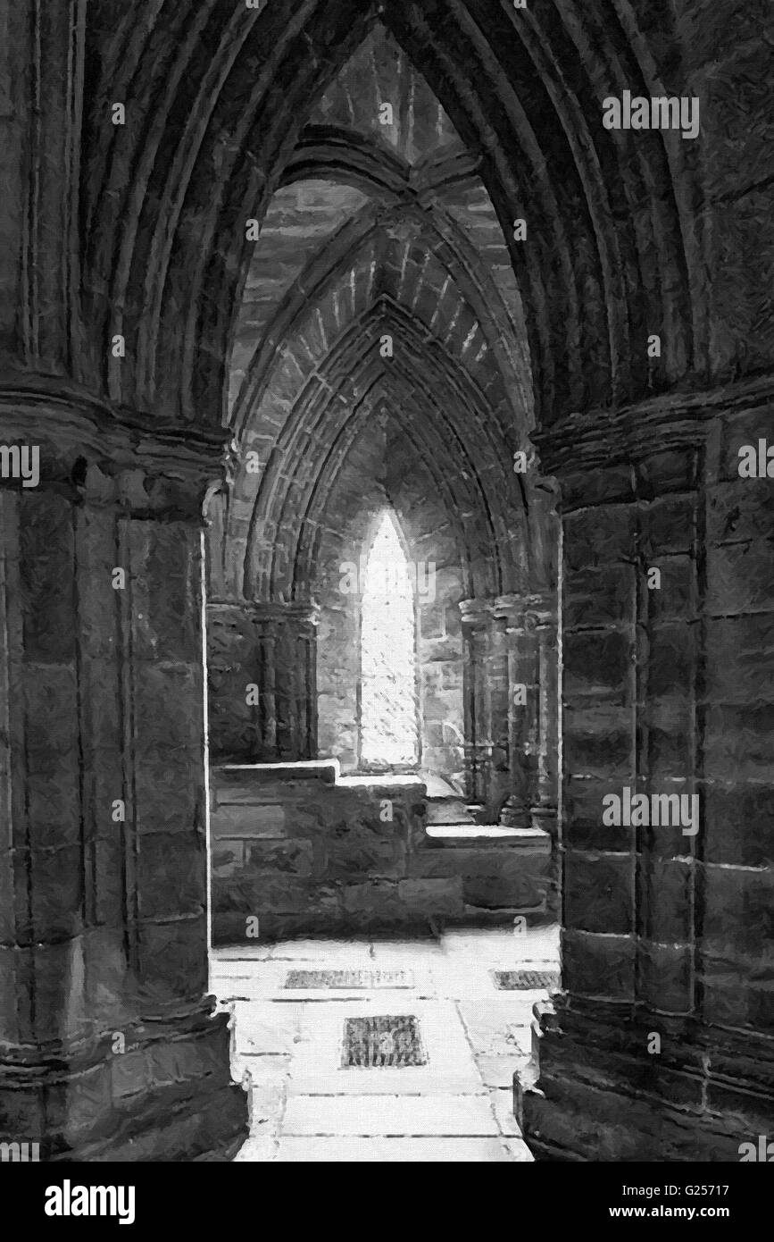 A digital painting of the Glasgow cathedral interior. Stock Photo
