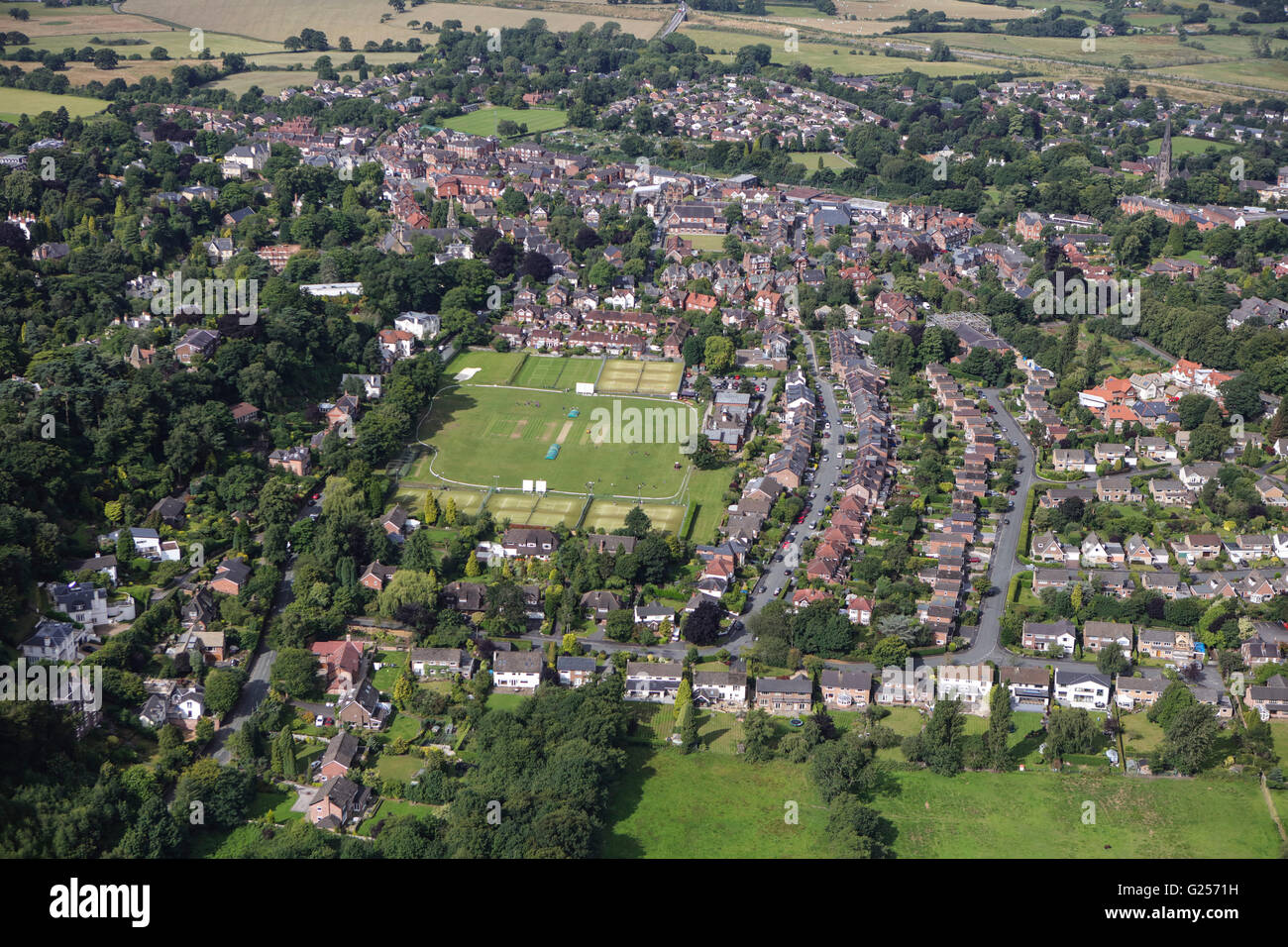 An aerial view of the Cheshire village of Alderley Edge Stock Photo