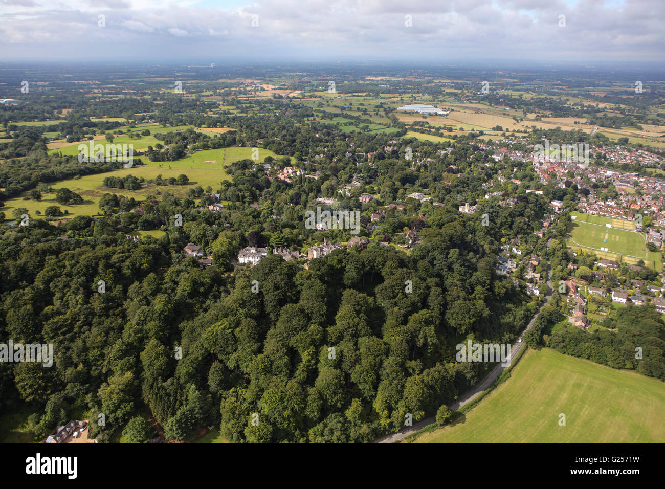 An aerial view of the Cheshire village of Alderley Edge Stock Photo