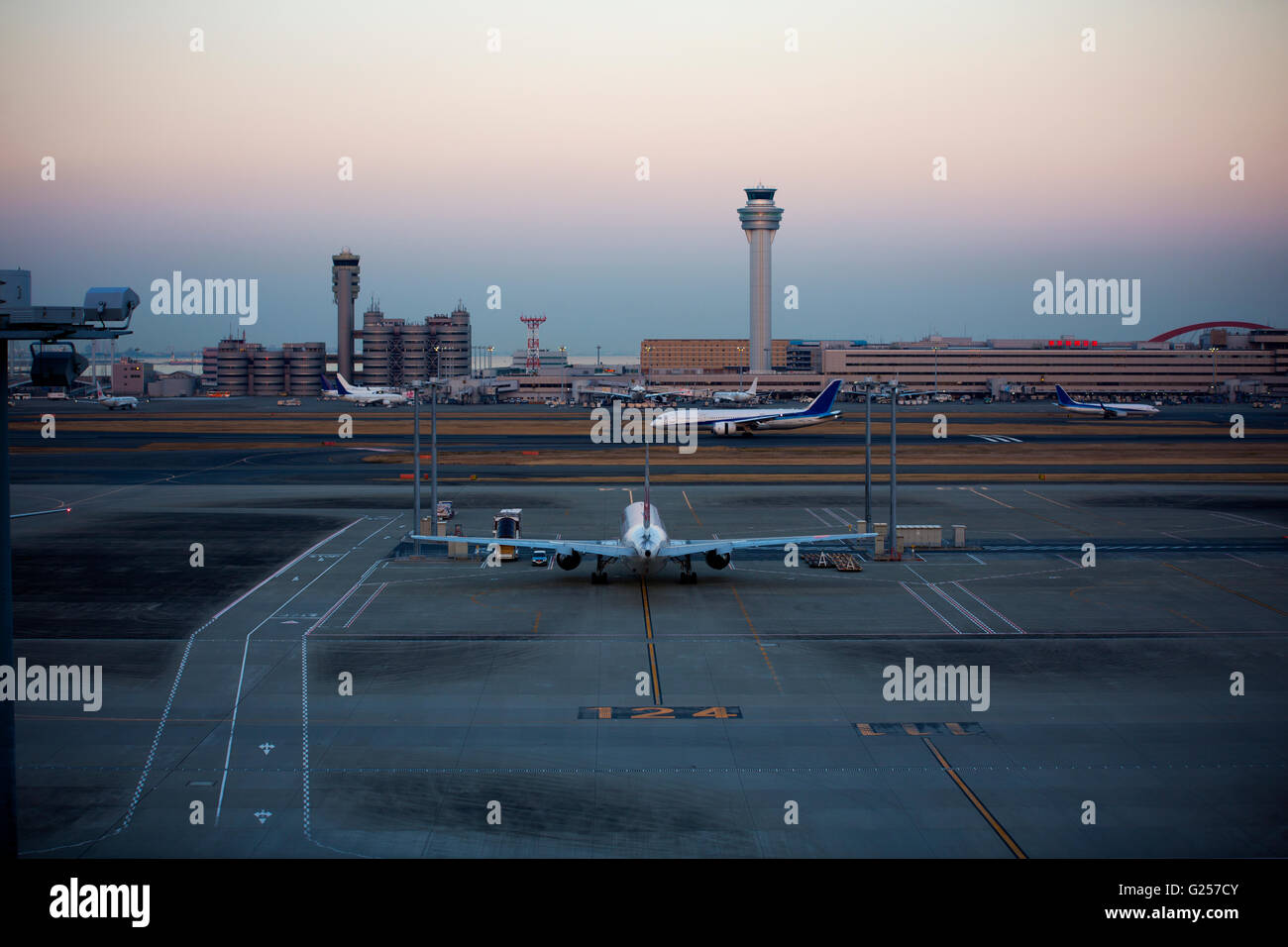 Airport at dusk Stock Photo