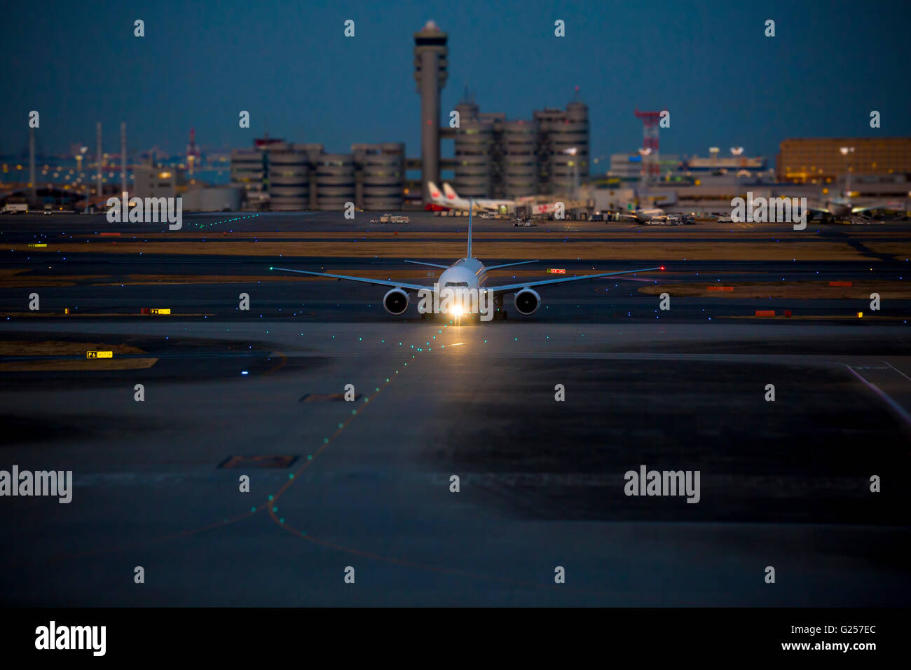 Airport at dusk Stock Photo