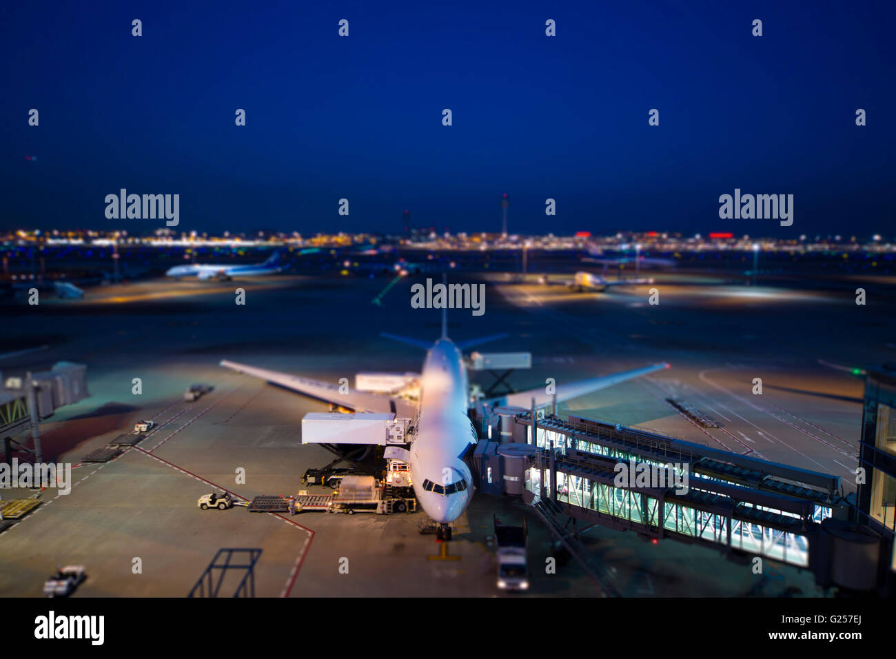 Airport at night Stock Photo