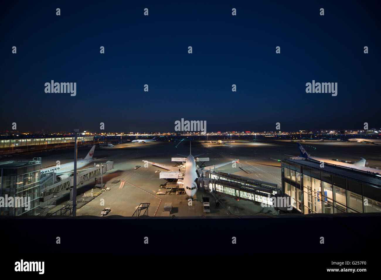 Airport at night Stock Photo