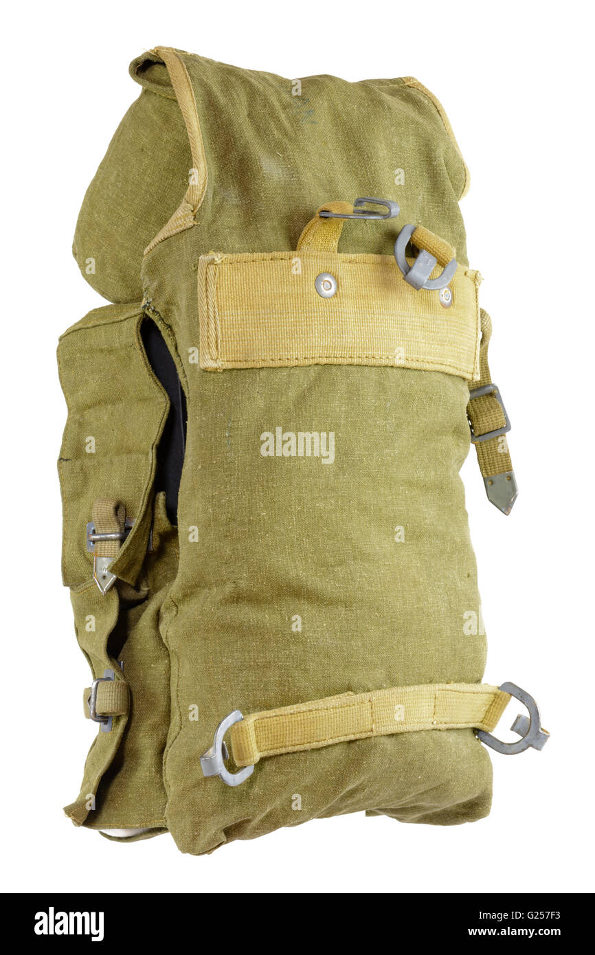 German WW2 Engineers Pionier Assault Back Pack. Hard to find midle part form Engineers (Pionier) assault back pack. Material can Stock Photo