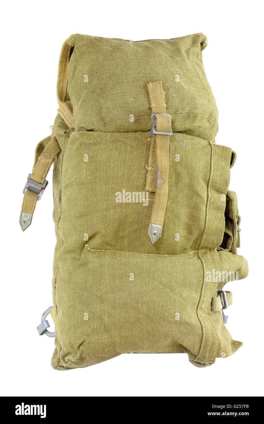 German WW2 Engineers Pionier Assault Back Pack. Hard to find midle part form Engineers (Pionier) assault back pack. Material can Stock Photo