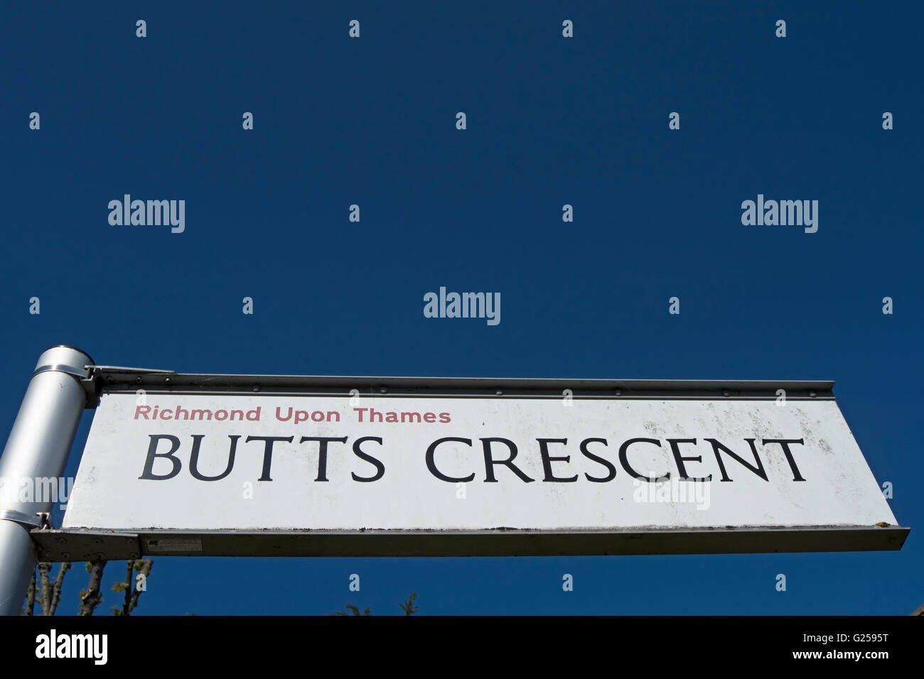british street name sign for butts crescent, twickenham, middlesex