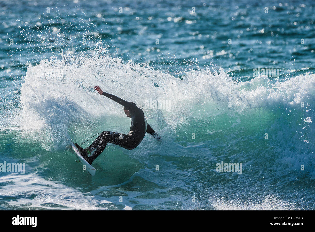 Windy weather creates ideal surfing conditions at Fistral in Newquay