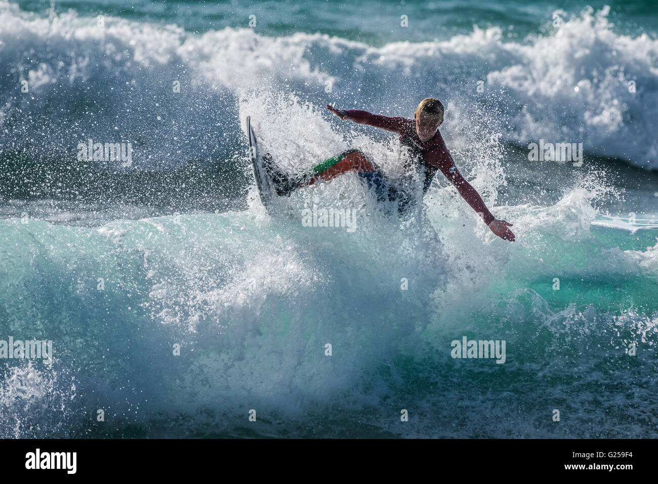 Windy weather creates ideal surfing conditions at Fistral in Newquay