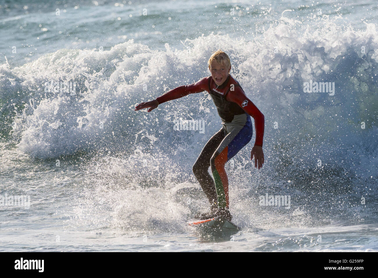 Windy weather creates ideal surfing conditions at Fistral in Newquay