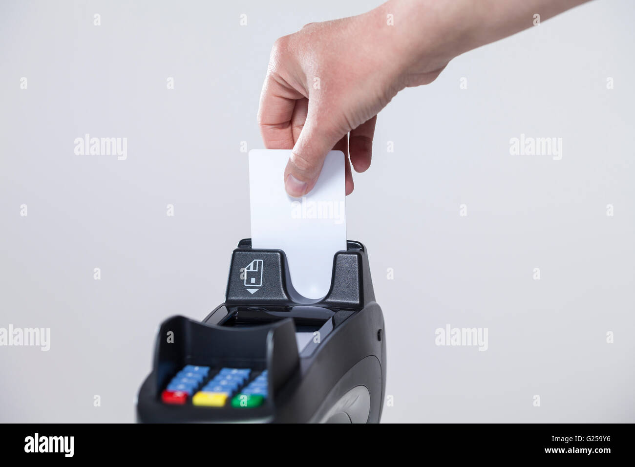 Pay with card (card reader for payment) Stock Photo