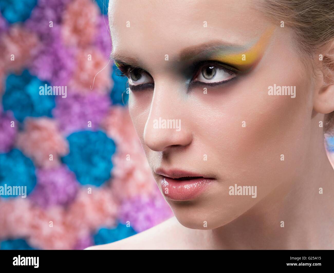 Portrait of a model wearing dramatic eye shadow make-up Stock Photo