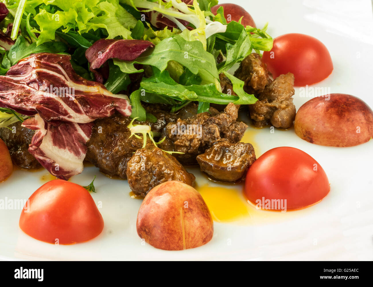 Veal and chicken liver salad Stock Photo