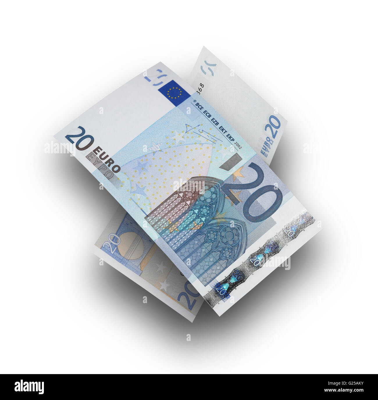 Twenty euro bills isolated on white. Square format Stock Photo