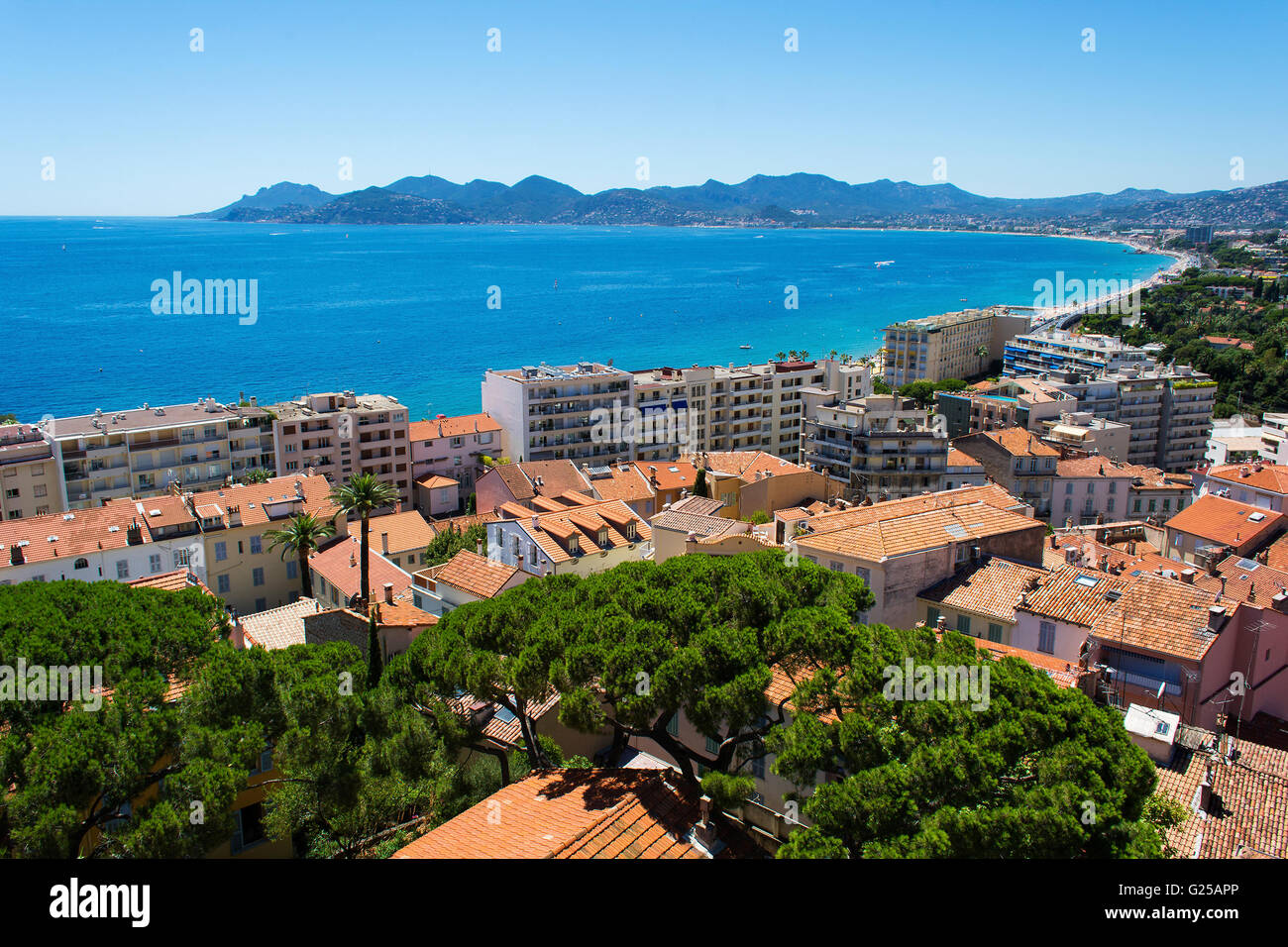 Aerial view of Cannes coastline, French Riviera, France Stock Photo