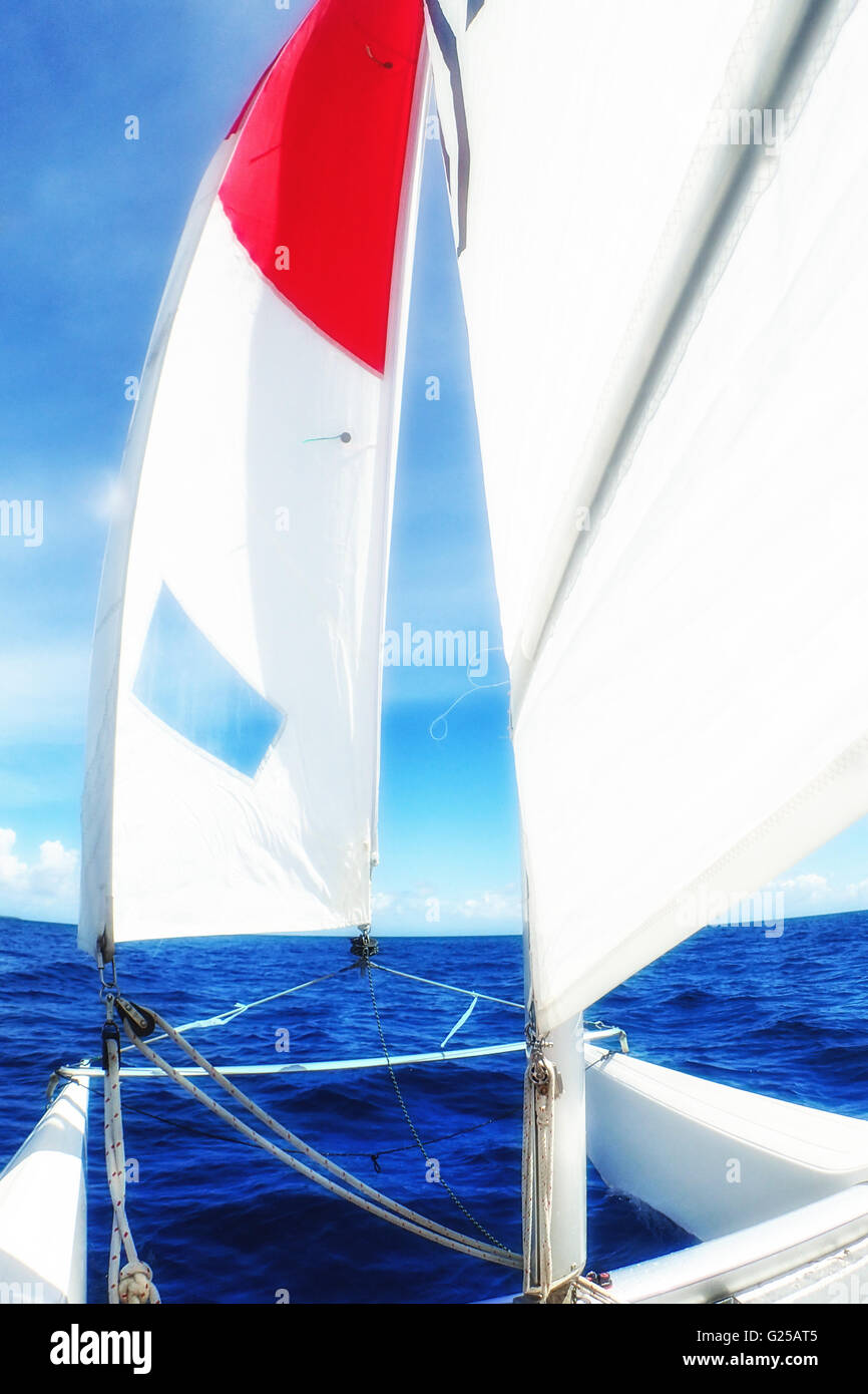Closeup of a sail on catamaran boat at sea, Maldives Stock Photo Alamy