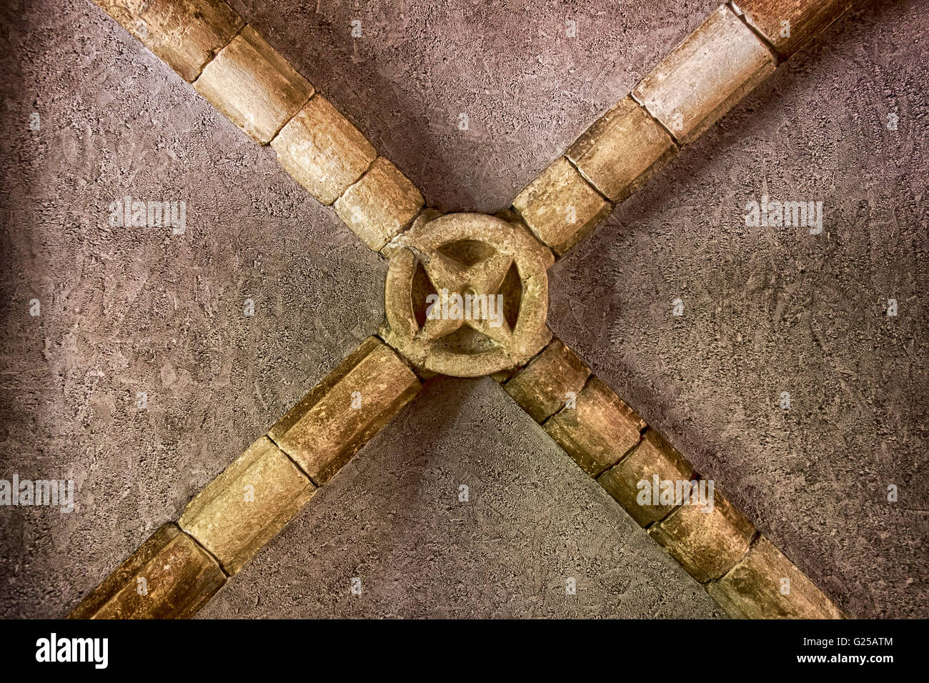 Ceiling Beams With Circle Ornament Stock Photo