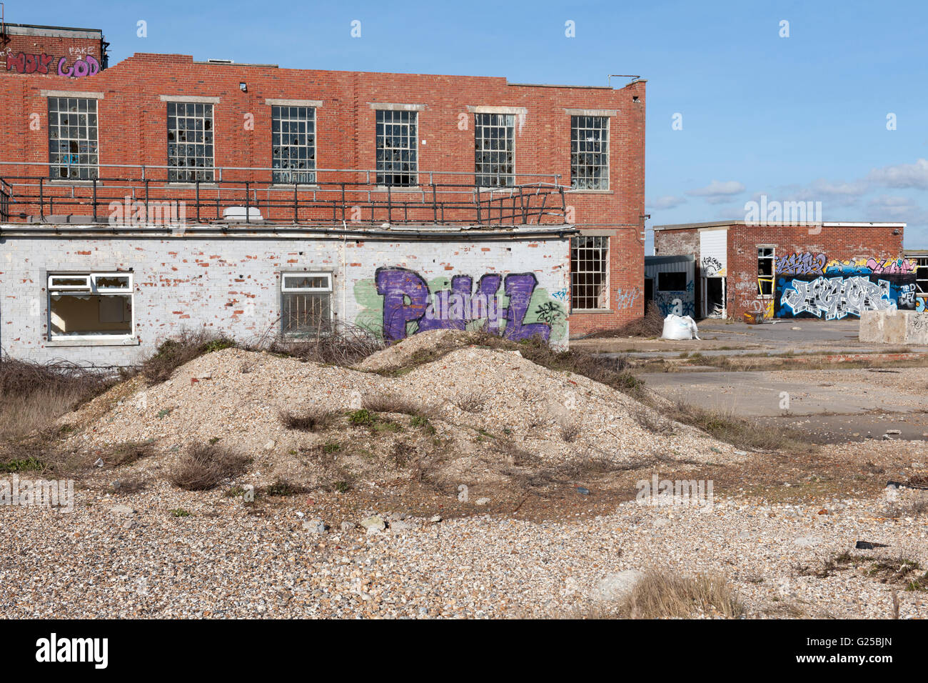 Derelict MOD property at Eastney shoreline, (Fraser Range Buildings) Portsmouth, Hampshire