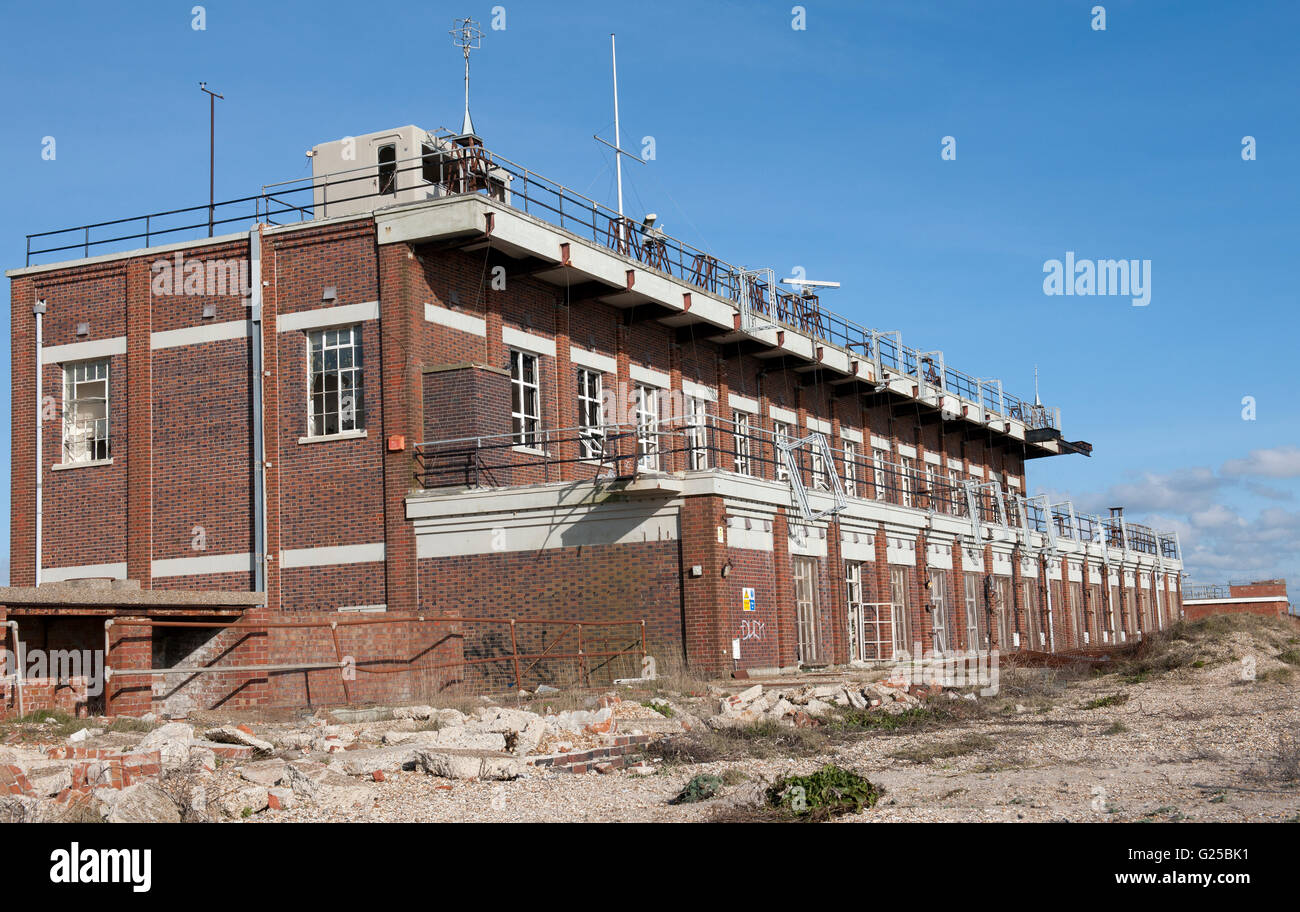 Derelict MOD property at Eastney shoreline, (Fraser Range Buildings) Portsmouth, Hampshire. England, UK Stock Photo