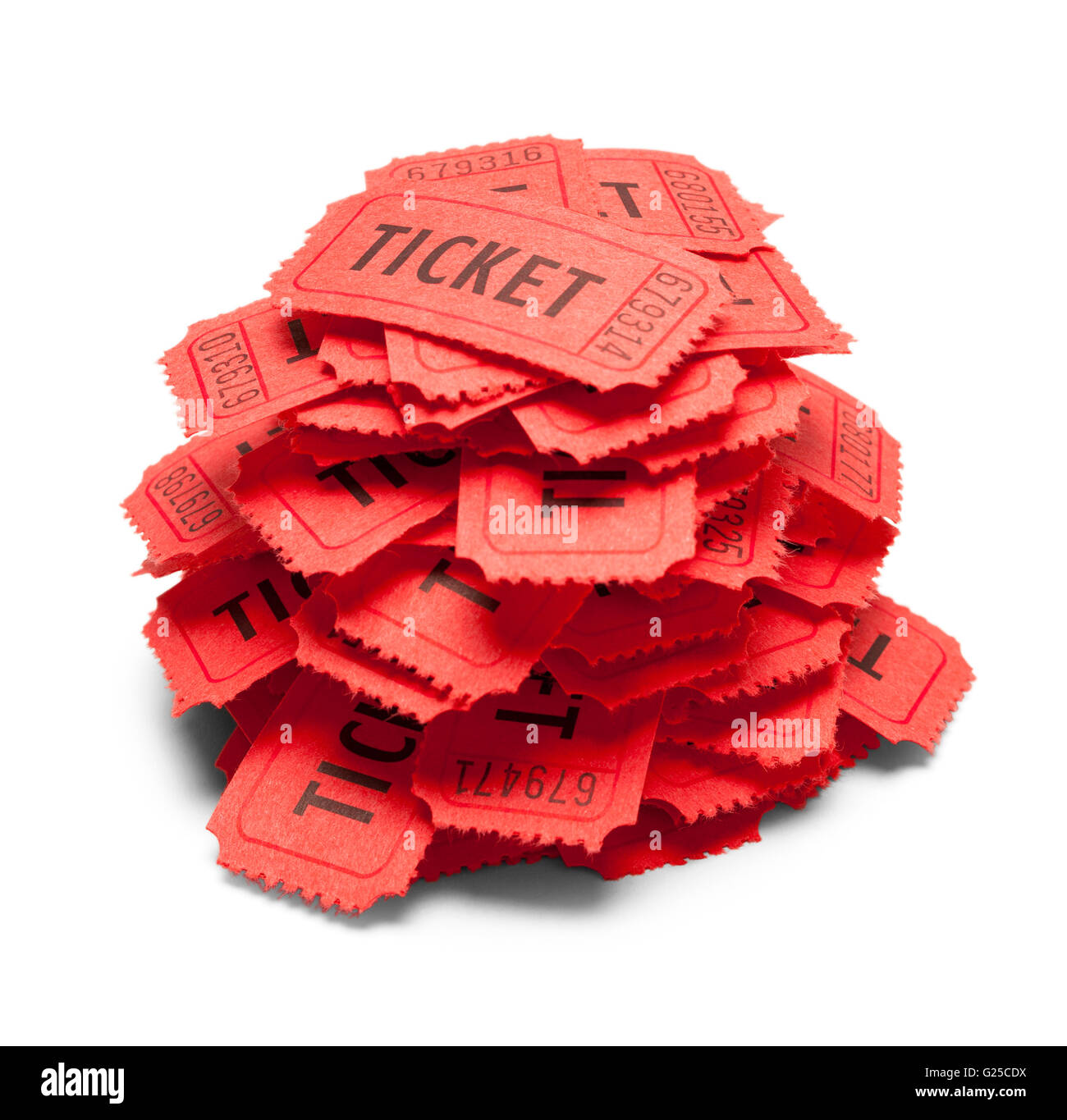 Small Pile of Red Tickets Isolated on White Background. Stock Photo