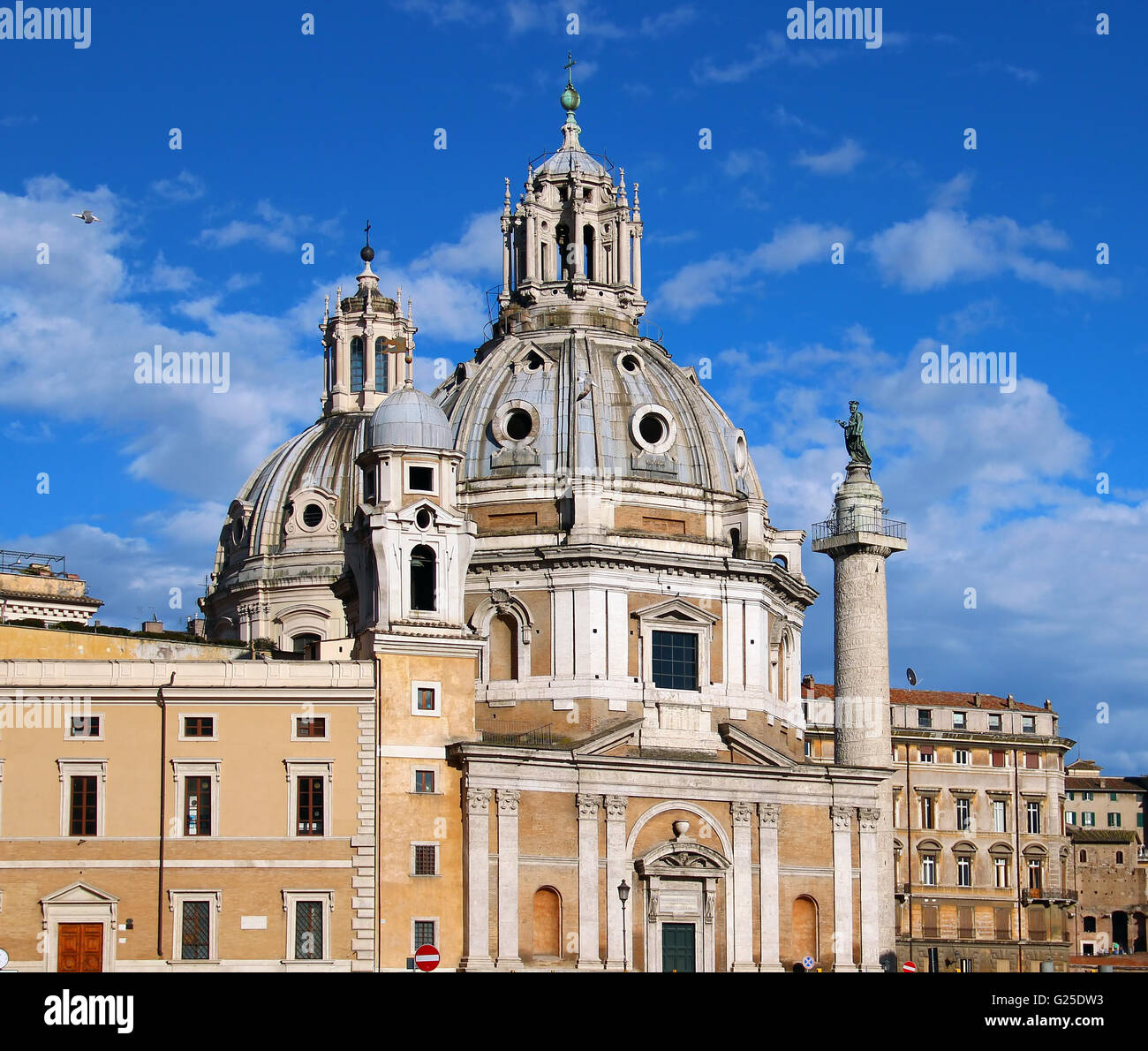 Santa Maria di Loreto and Trajan column, view from Piazza Venezia, Rome, Italy Stock Photo
