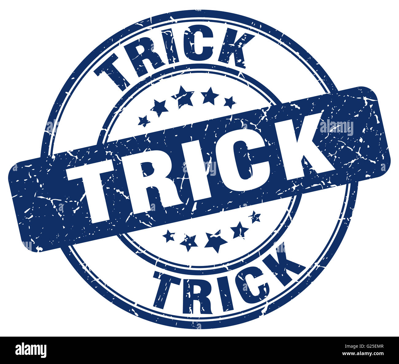 trick blue grunge round vintage rubber stamp Stock Photo - Alamy