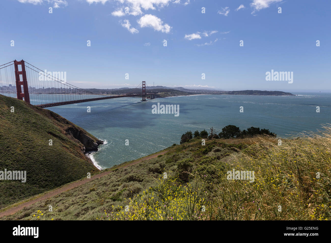 Clear spring morning at Golden Gate National Recreation Area near San Francisco, California. Stock Photo
