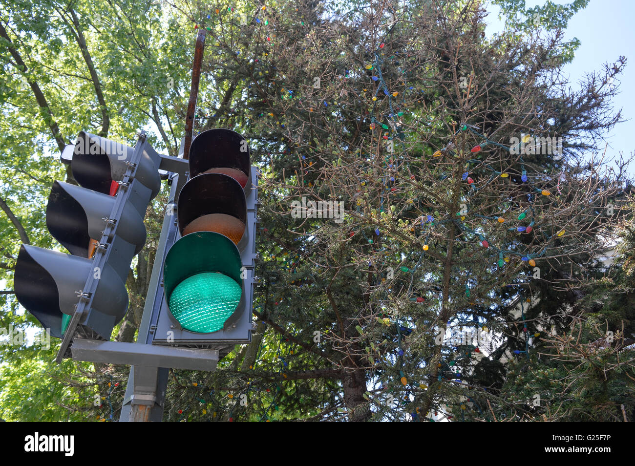 Green traffic light in old Westmount neighborhood Stock Photo Alamy